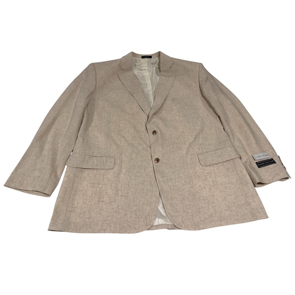 David Taylor Sport coat blazer Rayon Polyester Linen blend Cream 48L NWT